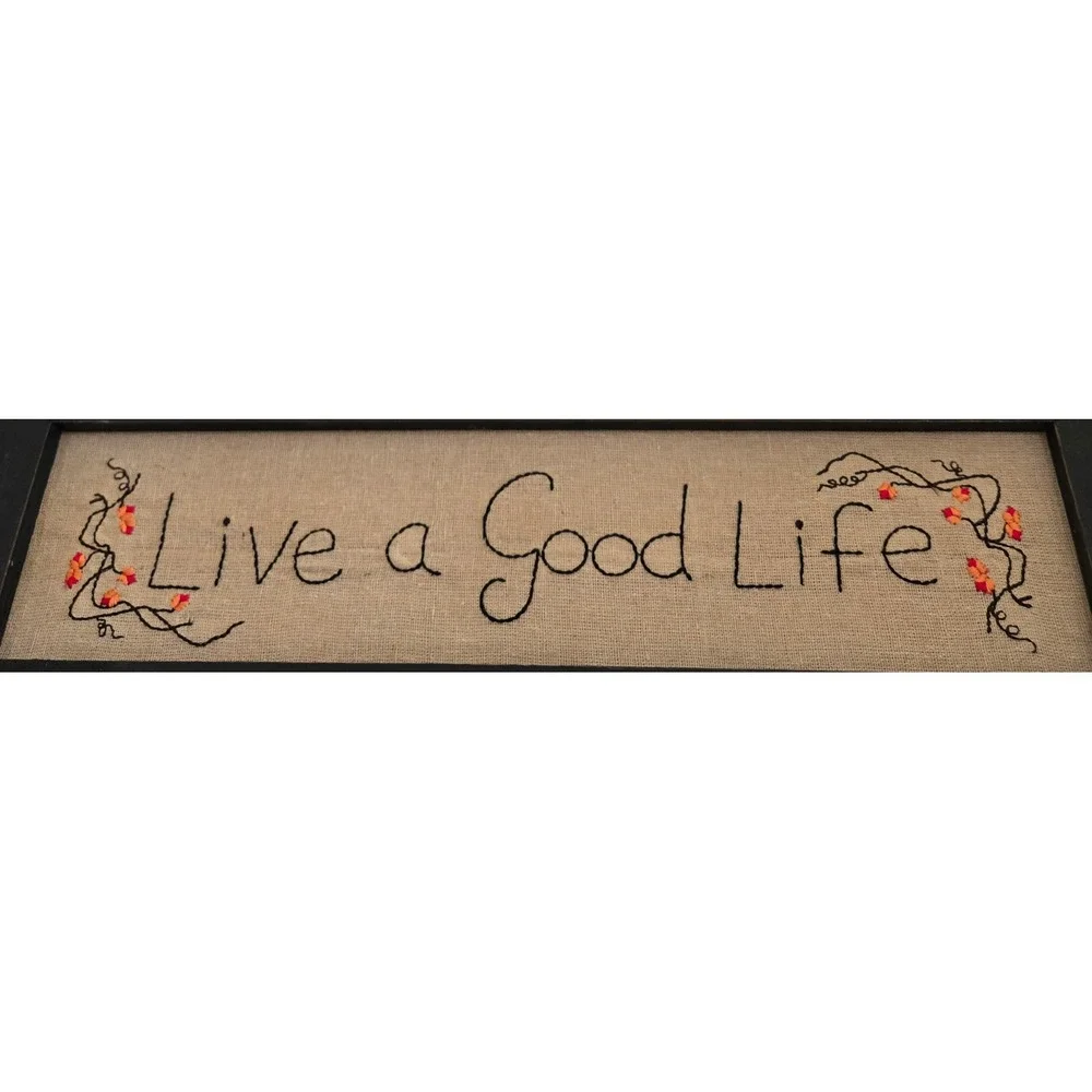 Dennis East International Live a Good Life Embroidered Burlap Framed Wall Plaque